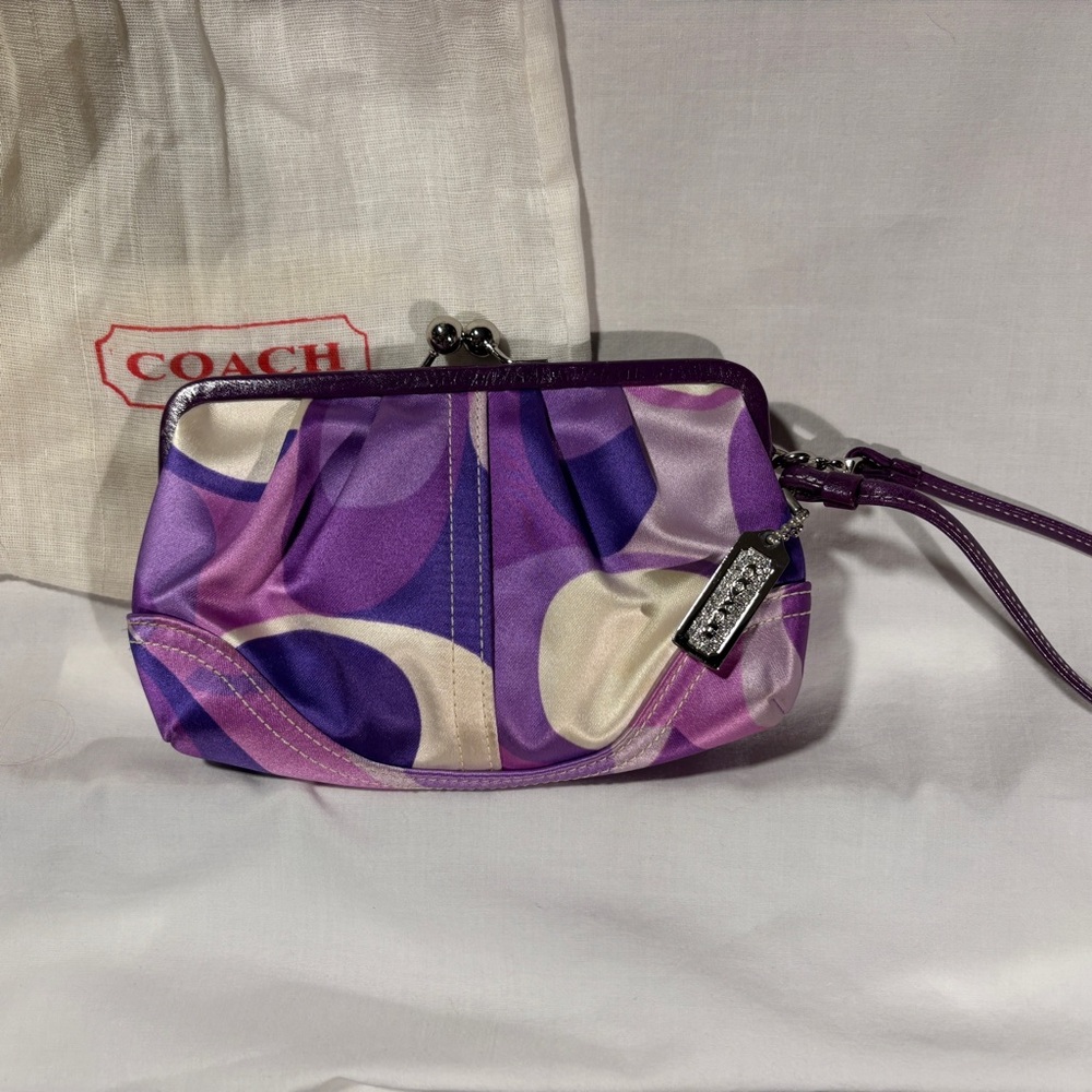 Coach Vintage Purple Silk Wristlet Bag Wallet - Picture 2 of 4